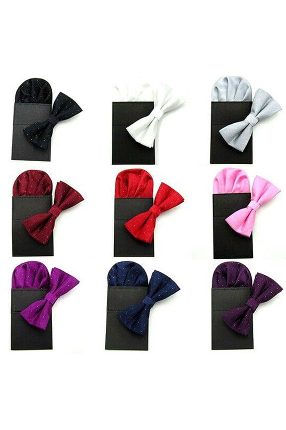 9 Sets Men Shiny Polka Dots Pre-tied Bowtie Bow Tie Pocket Square Wedding Set