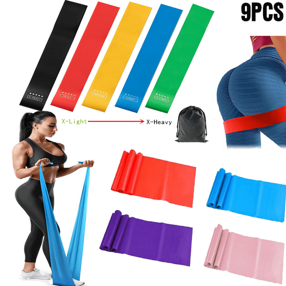 9 Sets Resistance Band Set for Exercise, Exercise Bands for Physical Therapy, Stretch, Recovery, Pilates, Rehabilitation, Strength Training and Yoga Starter Kits