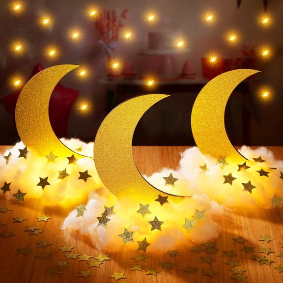 9 Sets Twinkle Twinkle Little Star Table Centerpieces DIY Moon Stars Baby Shower Decorations Light Star Cloud Decor for Baby Shower Birthday Party DIY Crafts(Glitter Gold)