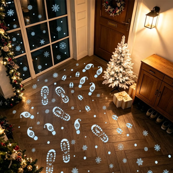 9-Sheet 11.81in Christmas Floor Stickers Set, 120PCS PVC Self-Adhesive Footprint and Snowflake Decals (Blue)