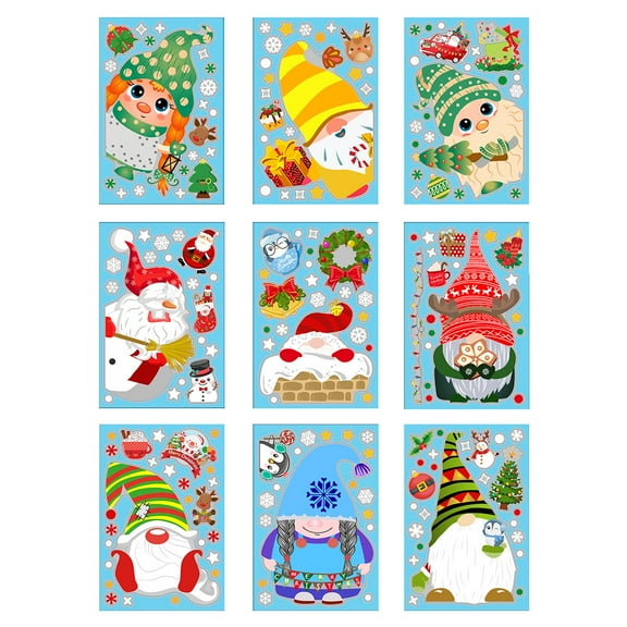 9 Sheet Christmas Window Clings Gnome Winter Wall Stickers for Glass Decor