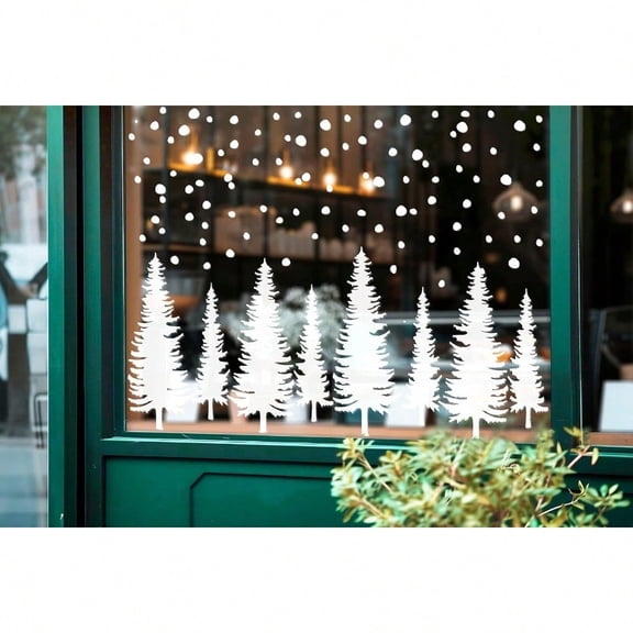 9 Sheet Christmas Window Clings Snowy Xmas Forest Trees Double-Sided Reusable Winter Window Decals for Holiday Christmas Party Home Windows Glass Decor