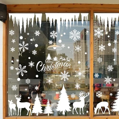 9 Sheet Christmas Window Clings, Xmas Double-Sided Snowy Winter Window Stickers, Holiday Snowflake Forest Decals for Party Home Window Decorations$$Home Decor, Kitchen, & Other