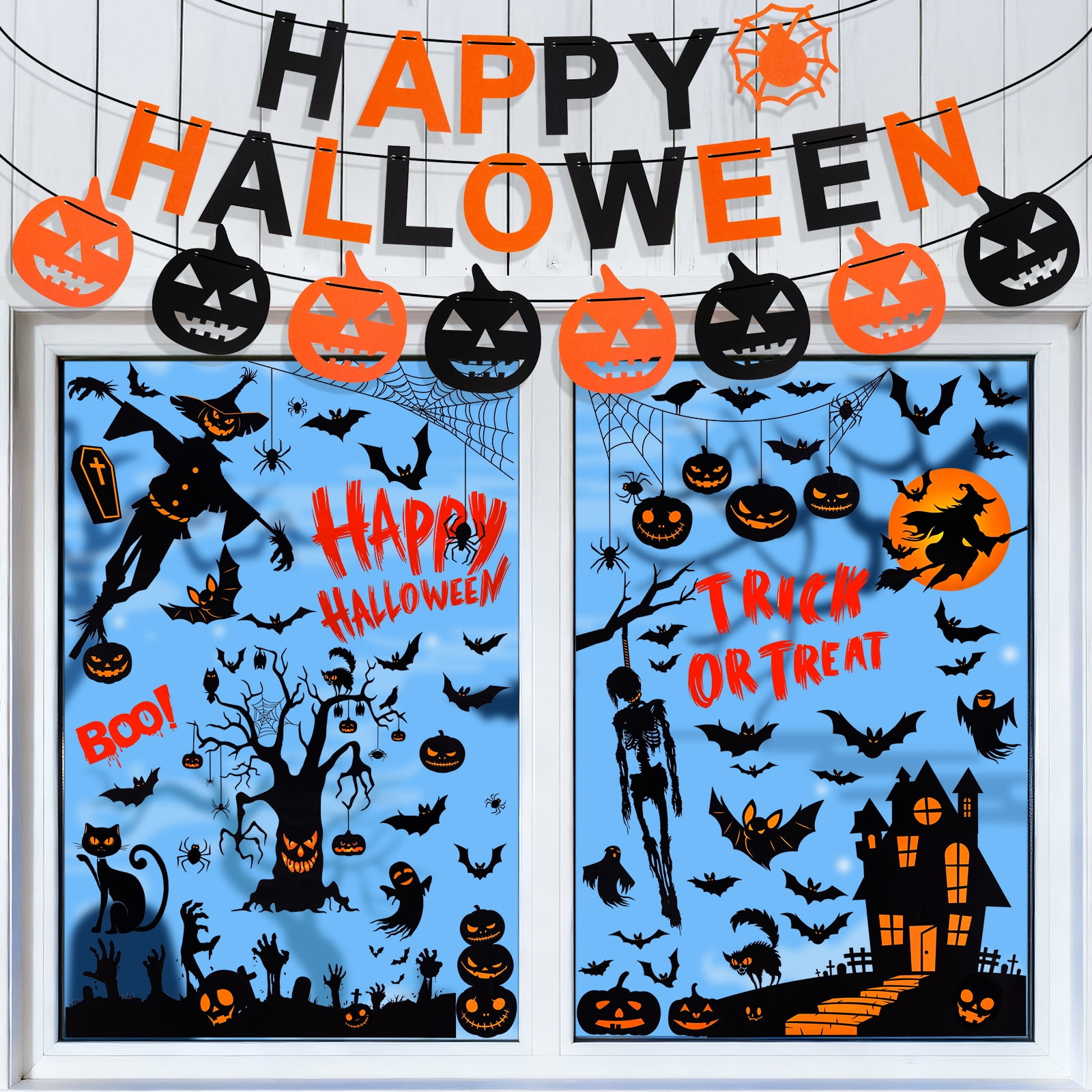Halloween Wall Decals - Witch, Bat, Spider & Castle Removable Stickers For Party Decor