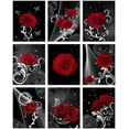 thumbnail image 1 of 9 Sheets Canvas Unframed Red Flower Art Paintings Black Background Modern Wall Art Decorations, 1 of 7