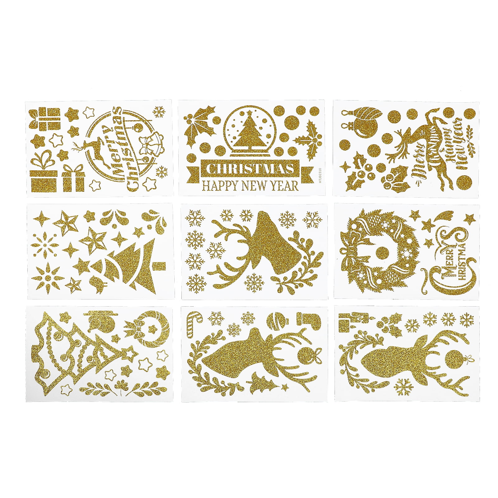 9 Sheets Christmas Theme Window Sticker Creative Sprinkle Gold Xmas