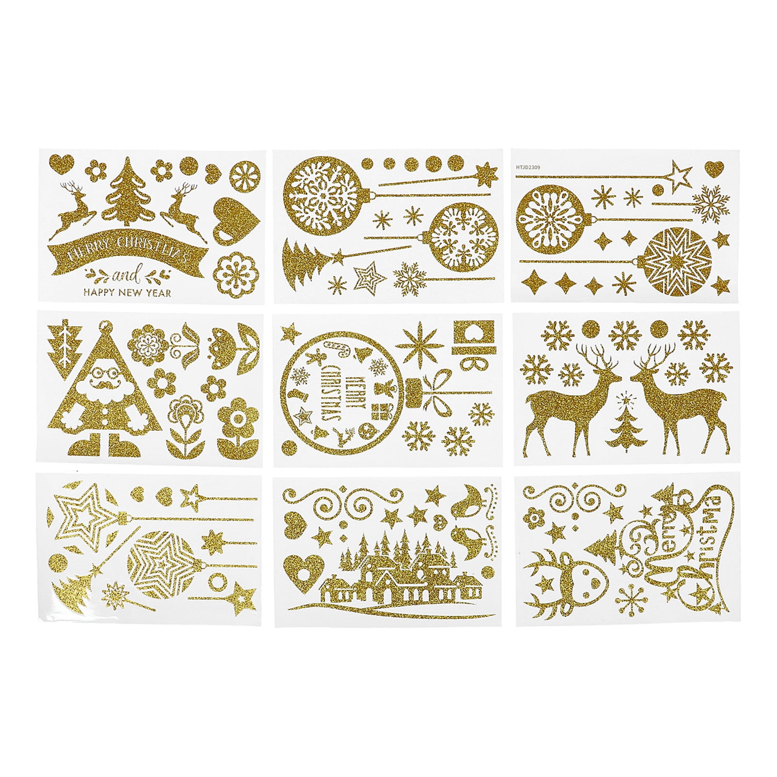 9 Sheets Christmas Theme Window Sticker Creative Sprinkle Gold Xmas