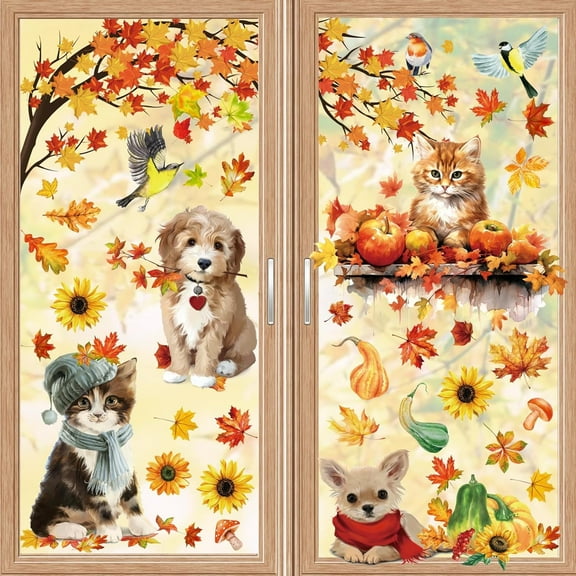 9 Sheets Fall Thanksgiving Window Stickers, Double Sided Glass Sticker