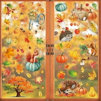 9 Sheets Fall Window Clings Thanksgiving Pumpkin Maple Leaves Squirrel Window Decals Fall Windows Clings for Autumn Harvest Thanksgiving Office Home Glass Decor