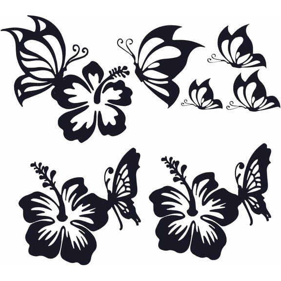 9 Sheets Floral Butterfly Decals Butterflies Kissing Flowers Car Decal 3 Styles Vinyl Waterproof Sticker Women Car Stickers for Auto Truck SUV Wall Art Laptop Black 1set