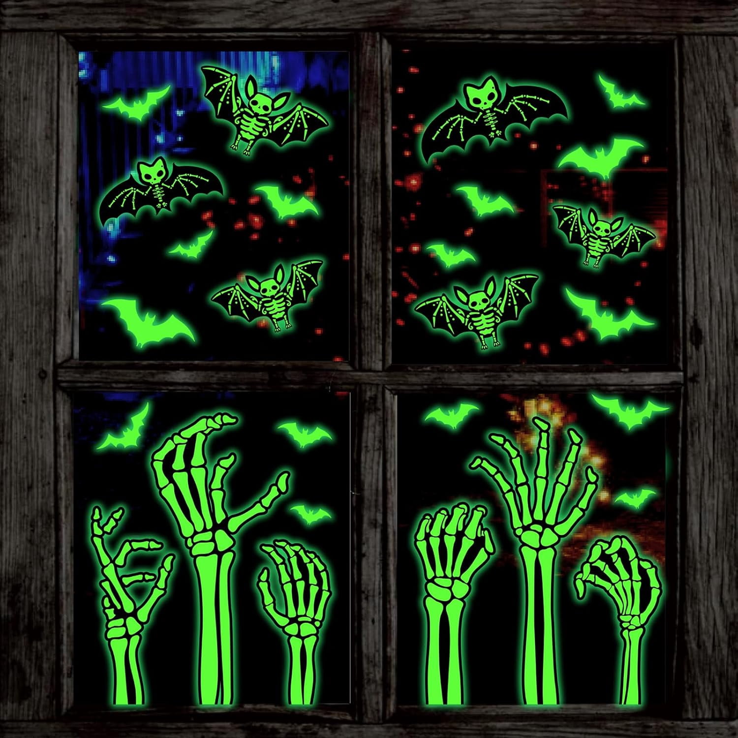 9 Sheets Glow in The Dark Halloween Window Clings Scary Skeleton Zombie ...