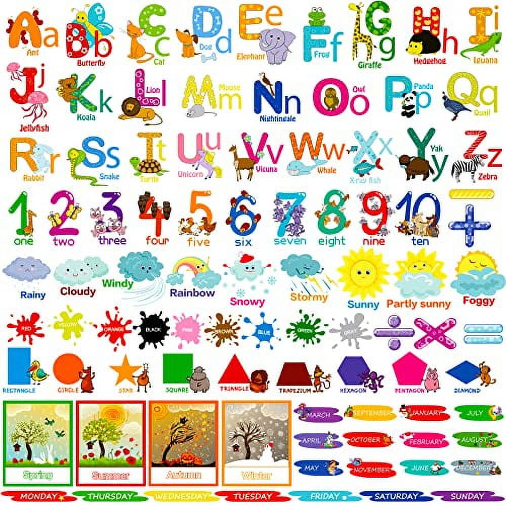 9 Sheets Kids Alphabet  Wall Decals Educational Number  Wall Stickers Decals Colorful  ABC Animal Learning Wall  Decals Peel and Stick  Removable Stickers for Toddlers  Classroom Nursery Bedroom