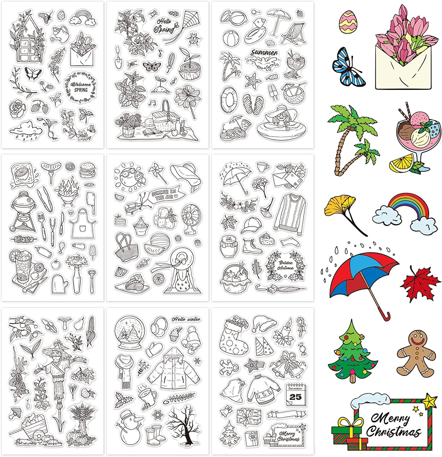 9 Sheets Seasons Style Silicone Clear Stamps Seal for DIY Card Making ...