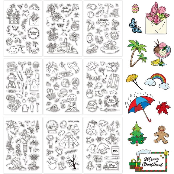9 Sheets Seasons Style Silicone Clear Stamps Seal for DIY Card Making Decoration and DIY Scrapbooking(Spring Summer Autumn Winter)
