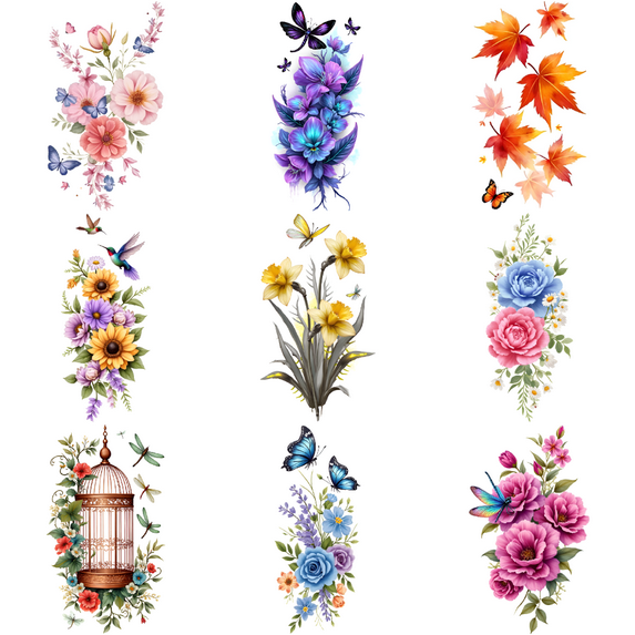 9 Sheets Temporary Tattoo Stickers Waterproof Long Lasting Body Stickers Floral Rose Butterfly Peony Flower Adult Women Tattoo Stickers Arm Forearm Thigh Back Shoulder