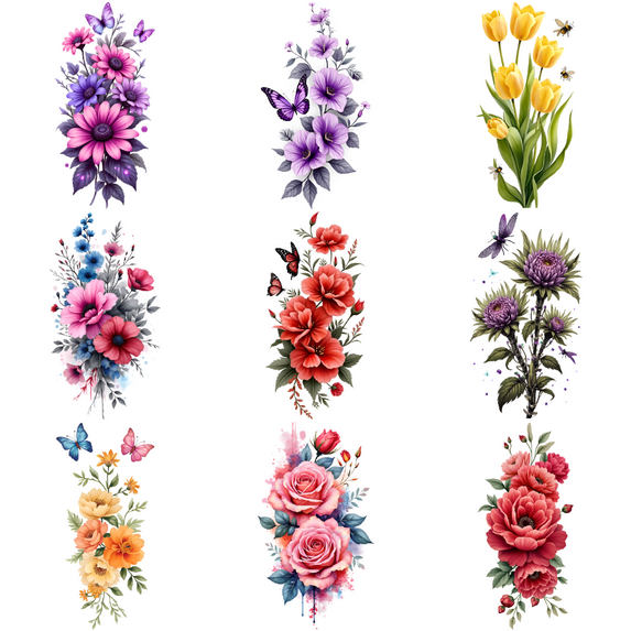 9 Sheets Temporary Tattoo Stickers Waterproof Long Lasting Body Stickers Floral Rose Butterfly Peony Flower Adult Women Tattoo Stickers Arm Forearm Thigh Back Shoulder