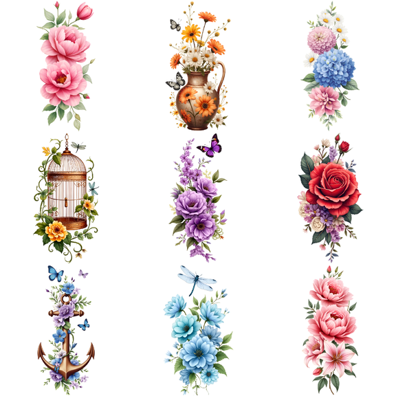 9 Sheets Temporary Tattoos Waterproof Lasting Body Stickers Floral Rose Butterfly Peony Flower Adult Women Tattoo Stickers Arm Forearm Thigh Back Shoulder