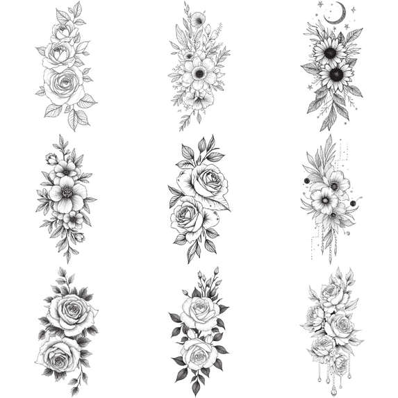 9 Sheets Temporary Tattoos Waterproof Long Lasting Body Stickers Floral Rose Butterfly Peony Flower Adult Women Tattoo Stickers Arm Forearm Thigh Back Shoulder