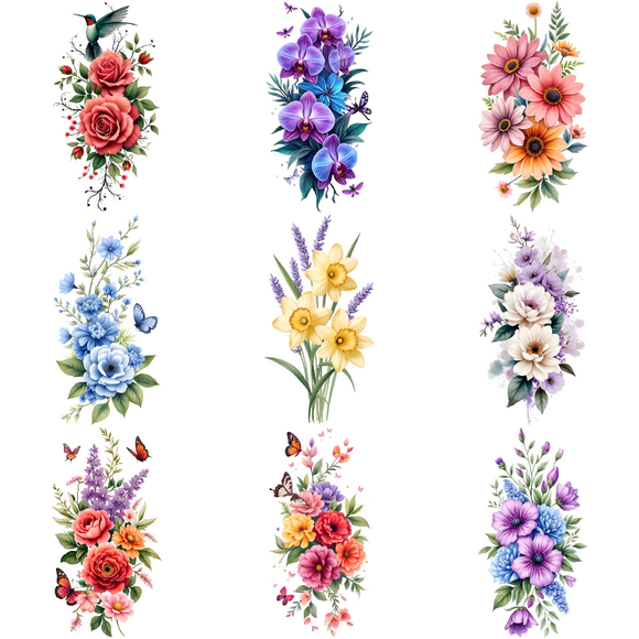 9 Sheets Temporary Tattoos Waterproof Long Lasting Body Stickers Floral Rose Butterfly Peony Flower Adult Women Tattoo Stickers Arm Leg Thigh Back Shoulder