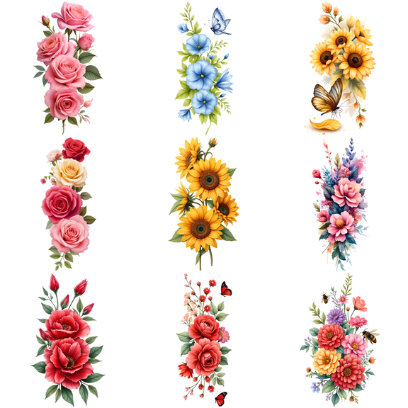 9 Sheets Temporary Tattoos Waterproof Long Lasting Body Stickers Floral Rose Butterfly Peony Flowers Adult Women Tattoo Stickers Arm Forearm Thigh Back Shoulder