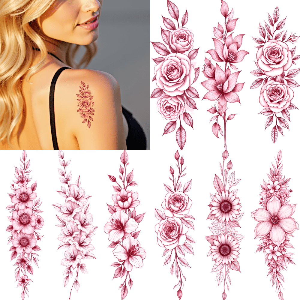 9 Sheets Temporary Tattoos Waterproof Long Lasting Body Stickers Red