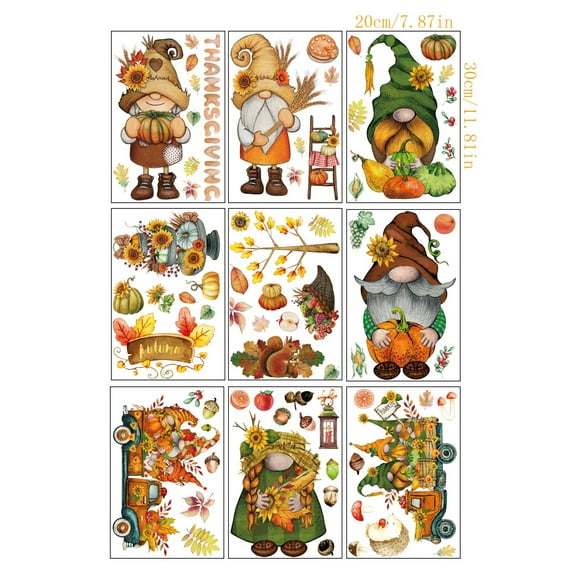 9 Sheets Window Clings Watercolor Window Decals Colorful Leaves Window Stickers for Autumn Thanksgiving
