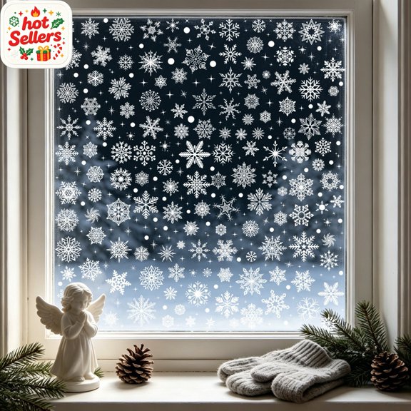 9 Sheets Winter Sheer White Snowflake Electrostatic Window Sticker Christmas Cottage Chime Gift Store Decor Removable Glass Decal