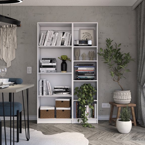 9 - Shelf White Bookcase, Simple Setup / Enhance Room Decor with Versatile Storage