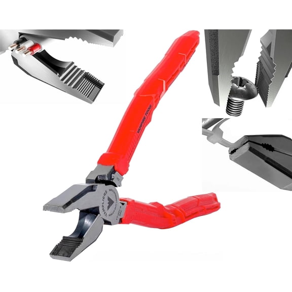 9" Side Cutting Linemans Pliers with Crimper. Made in Japan. Heavy Duty High Leverage Design Screw Extractor Jaws