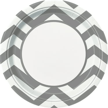 9" Silver Chevron Party Plates, 8ct