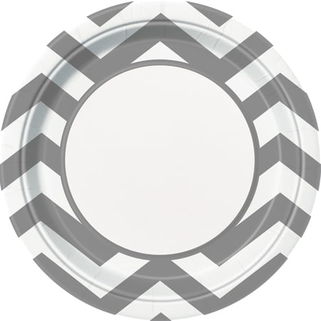 9" Silver Chevron Party Plates, 8ct