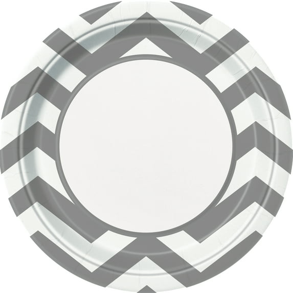 9" Silver Chevron Party Plates, 8ct