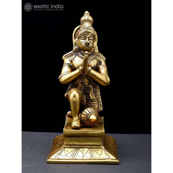 9" Sitting Lord Hanuman in Namaskar Mudra | Brass Statue
