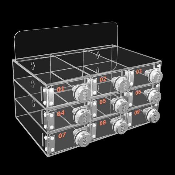 9 Slots Cell Phone Locker Box with Combination Lock, Pocket Chart Cell Phones Storage Cabinet Clear Acrylic Wall Mounted, for Classroom Office School Employee Factory