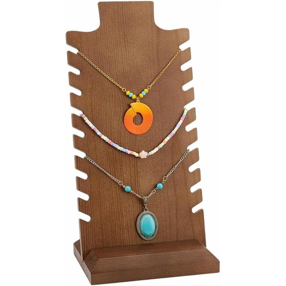 9 Slots Necklace Display Stand Necklace Holder Long Chain Organizer Jewellery Display Stand for Home Tabletop Vendors Retail Trade Small Buziness Display 6.9x4.7x14 Inch Brown