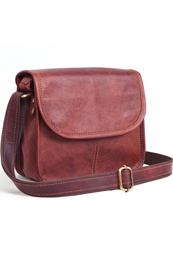 9" Small Leather Crossbody Bags for Women – Genuine Brown Leather Purse, Cute Shoulder Handbag, Vintage Cross Body Mini Bag (Brown)