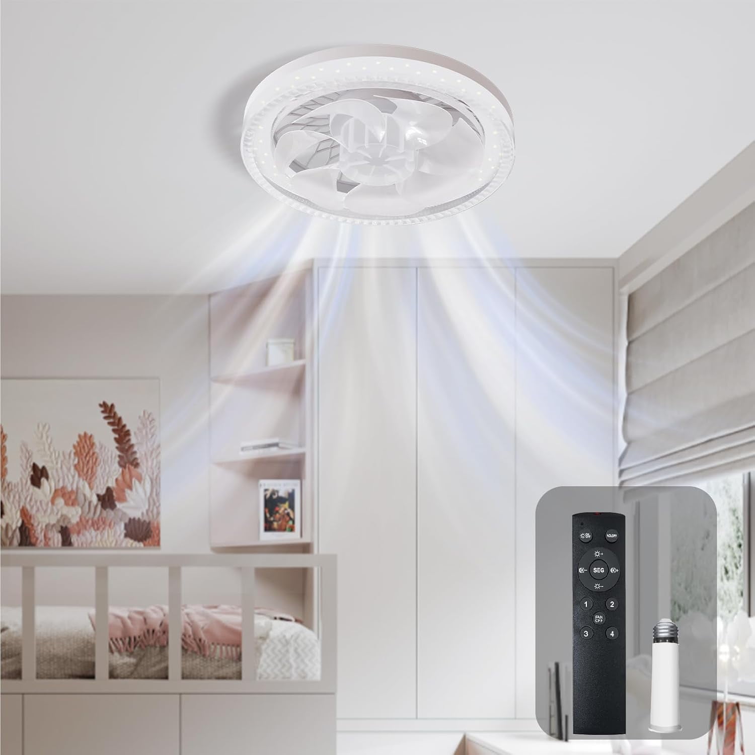 9" Socket Fan Light, E26 Ceiling Fan with Lights, Modern Ceiling Fan