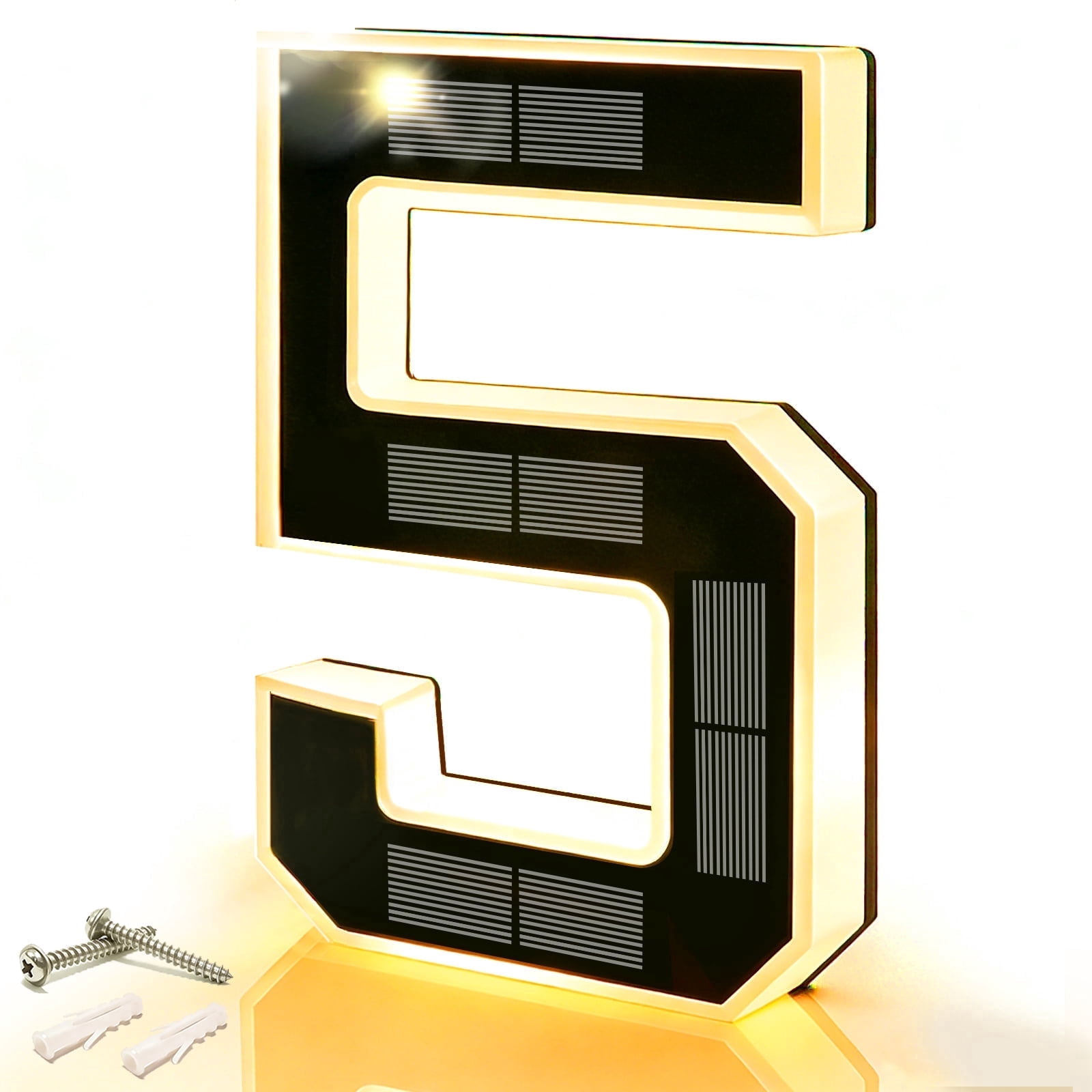 9" Solar Powered House Numbers for Outside, DIBMS 300LM Large Modern Backlit Address Signs Auto Light Up, Waterproof Illuminated for Exterior, Home, Door, Apartment, Mailbox, Garages