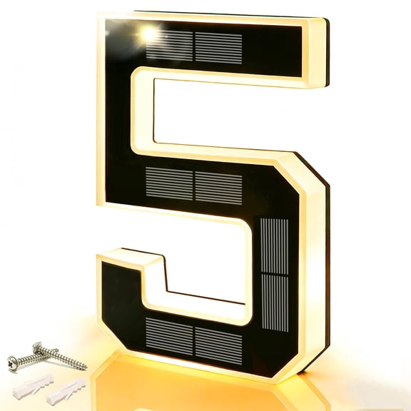 9" Solar Powered House Numbers for Outside, DIBMS 300LM Large Modern Backlit Address Signs Auto Light Up, Waterproof Illuminated for Exterior, Home, Door, Apartment, Mailbox, Garages