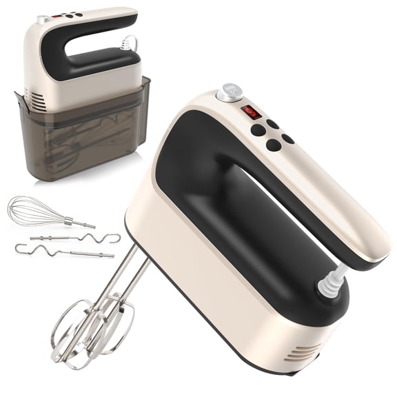 9-Speed 400W Hand Mixer, Digital, Snap-On Storage Case, 5 Stainless Accessories (Beaters/Dough Hooks/Whisk)