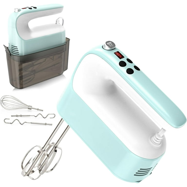 9-Speed Digital Hand Mixer Electric, 400W Powerful DC Motor, Baking Mixer  Handheld with Snap-On Storage Case, 5 Stainless Steel Accessories, Flat  Beaters, Dough Hooks, Whisk (Ice Blue & White) 