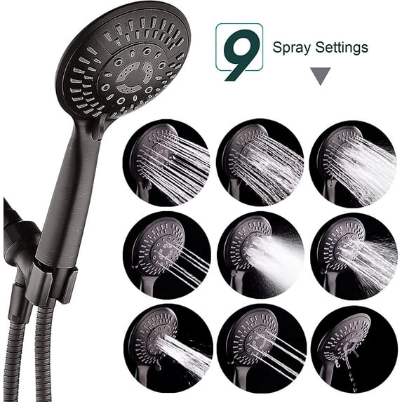 9 Spray Settings Handheld Shower Head Set with High Output Shower Filter, Oil-Rubbed Bronze