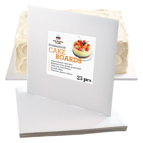 Cake S.O.S 9 inch Square White Coated Cardboard Cake Board, Greaseproof, (25-pack)