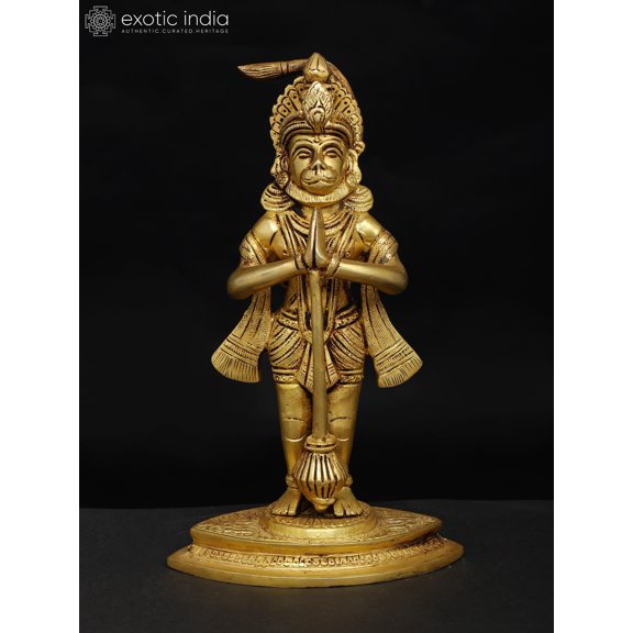 9" Standing Lord Hanuman in Namaskar Mudra | Brass Statue