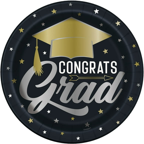 9 Stars Caps Graduation Round Dinner Plates (8ct)