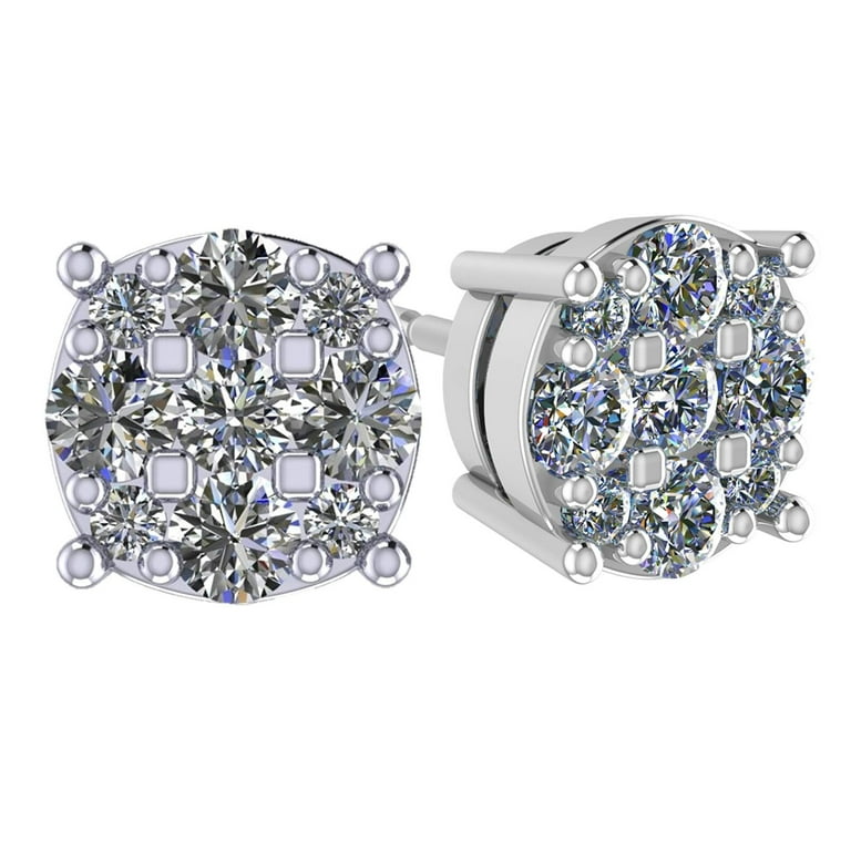 Stone Lab Created CVD Diamond Cluster Stud Earrings 14K Gold