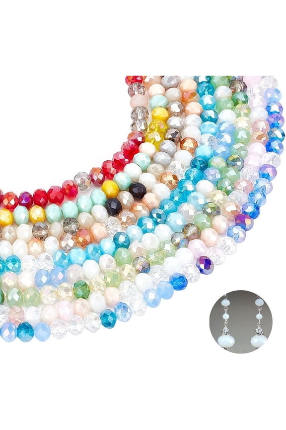 9 Strands Faceted Glass Beads 9 Colors Ab Beads Rhinestones Round Gems Crystal Beads Bulk for Necklace Bracelet Jewelry Making