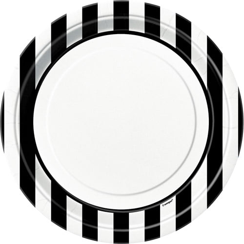 9" Striped Paper Dinner Plates, Black, 8ct