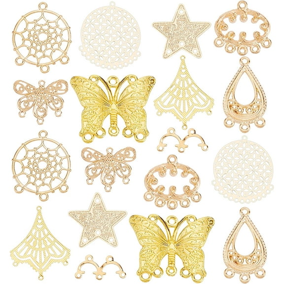 9 Style Earring Chandelier Filigree Loops Connectors 18pcs Light Gold Dangle Components Links Tibetan Earring Pendants for Earring Drop Charm