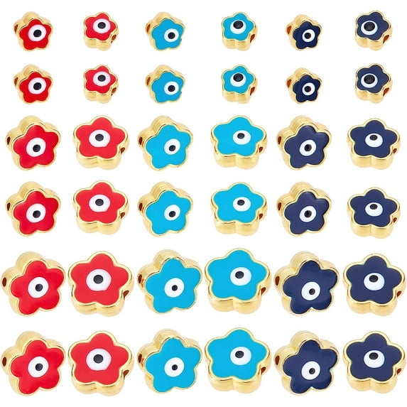 9 Style Flower Beads 36pcs Lucky Enamel Beads 6/8/12mm Alloy Jewelry Beads Rack Plating Flower Beads Charms for DIY Bracelets Necklace Jewelry Making